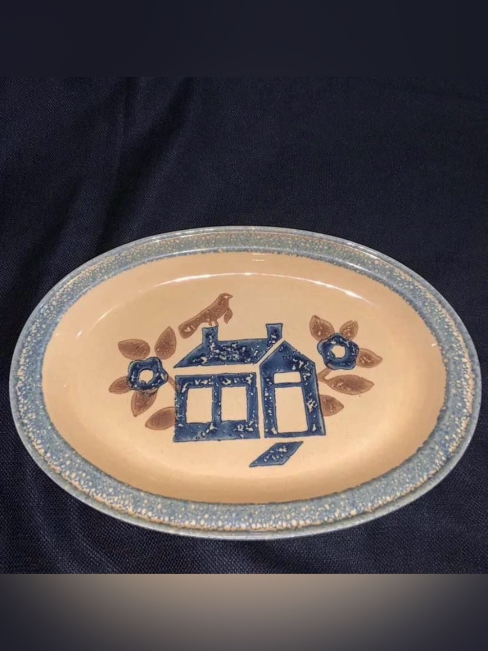 Hand-Painted Blue & Beige Decorative Serving Platter - Home Dining